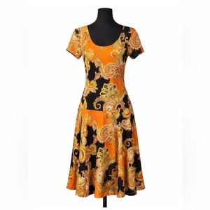 Lauren Ralph Lauren Orange Dark Navy Paisley Midi Dress M Stagecoach Western